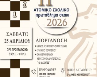 11ο Σχολικό Πρωτάθλημα Σκάκι Δήμου Κερατσινίου-Δραπετσώνας